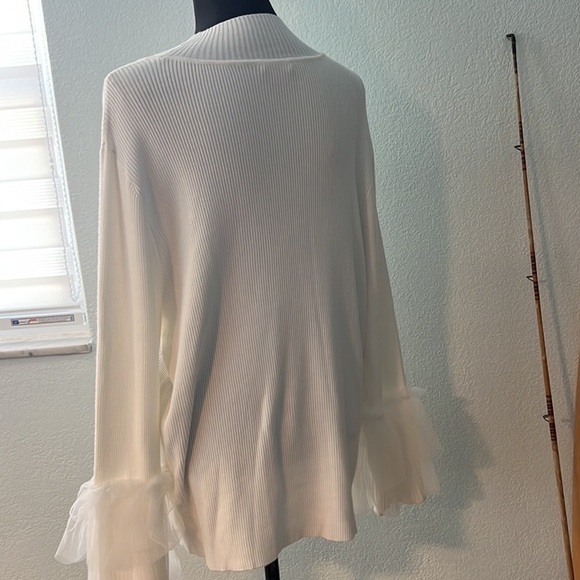 NWT,VINCE CAMUTO,Tulle & Ruffle Mock Neck Softly Ribbed Sweater,Gorgeous1X - Picture 7 of 10